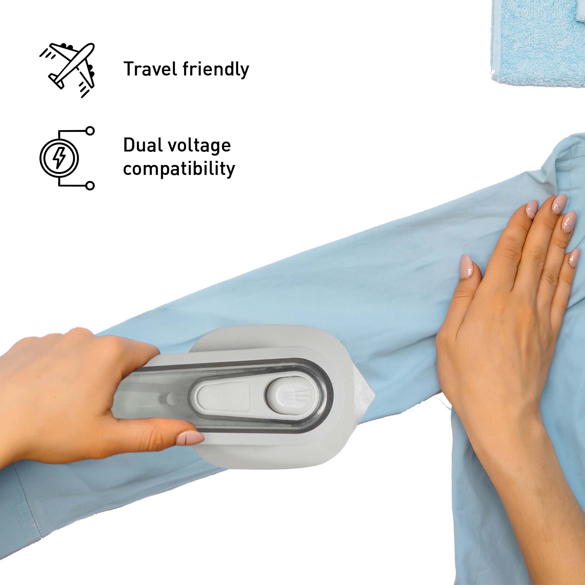 Travel-Ready Fabric Care Trio – Steamer, Mini Iron, & Lint Remover