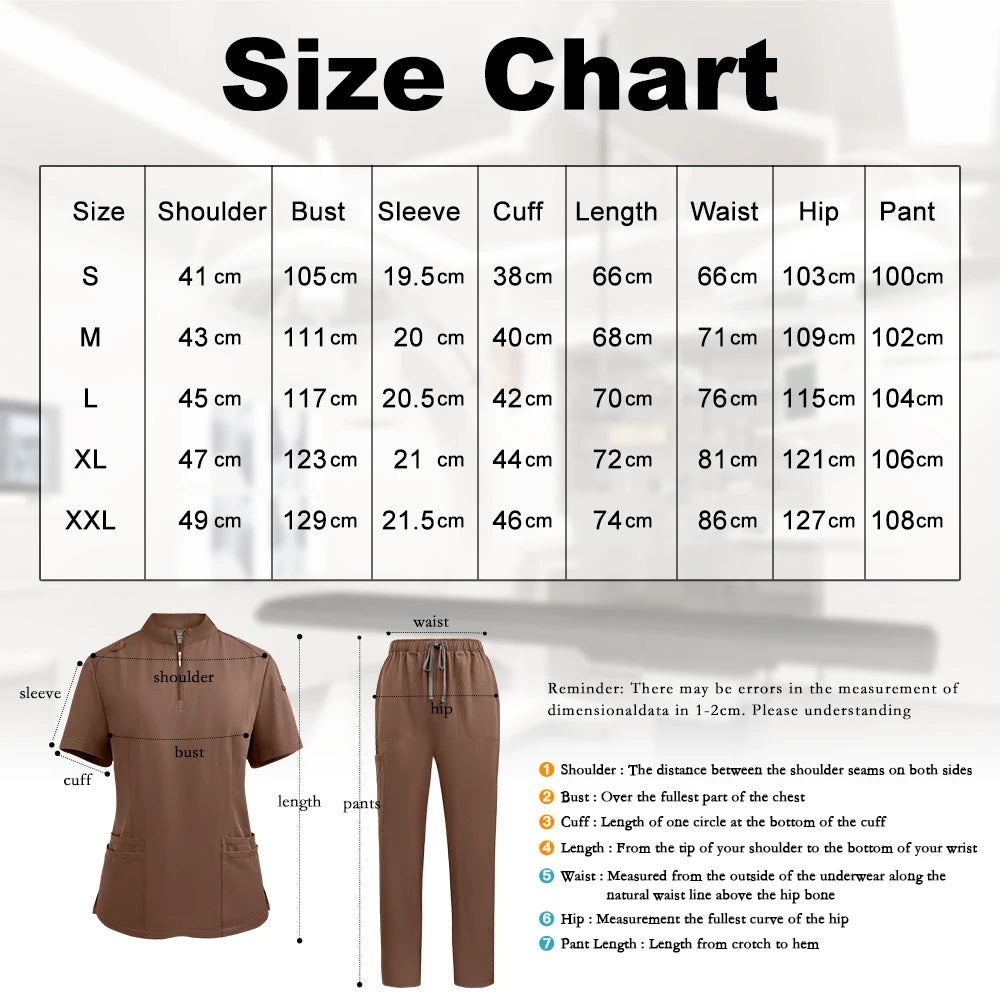 Unisex Medical Scrub Set - V-Neck Zipper Top & Multi-Pocket Pants