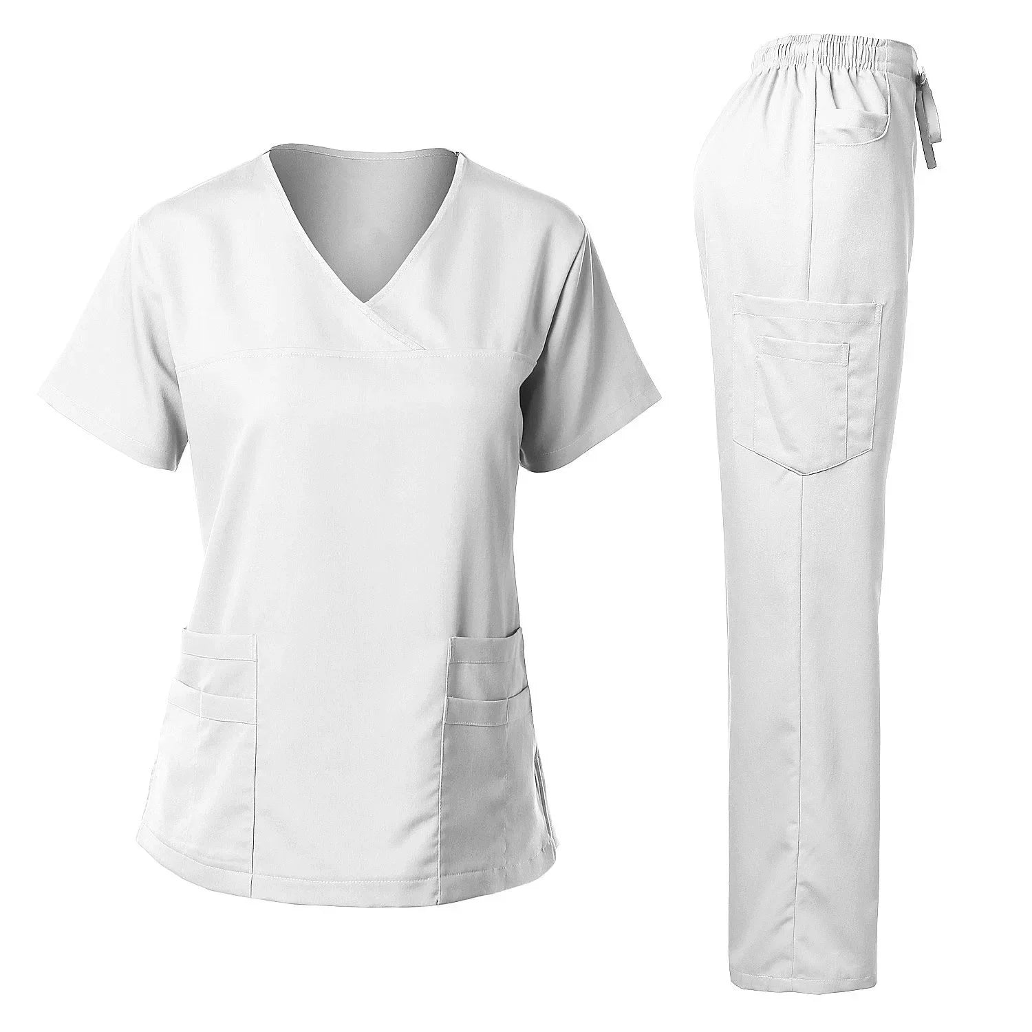 Medical Uniform Trendy Women's Scrub Set Stretch Soft Y-Neck Top Pants Hospital  Pet Clinic Doctor Costume Contrasting Colors