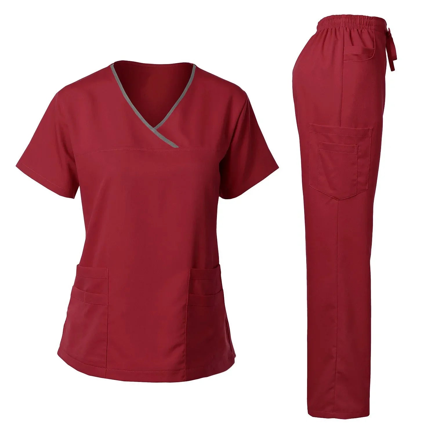 Medical Uniform Trendy Women's Scrub Set Stretch Soft Y-Neck Top Pants Hospital  Pet Clinic Doctor Costume Contrasting Colors
