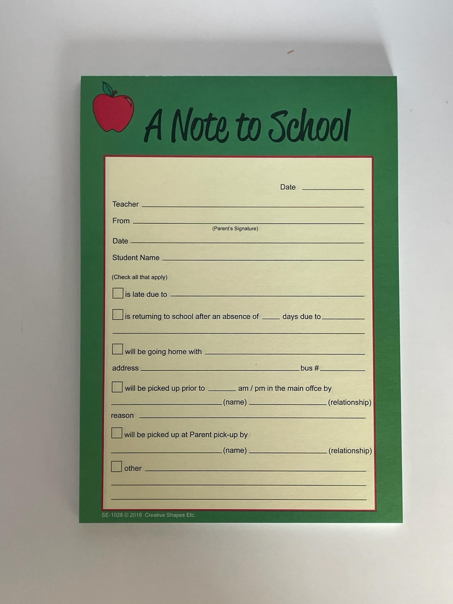 SHAPES ETC. Note to School – Notes to Parents