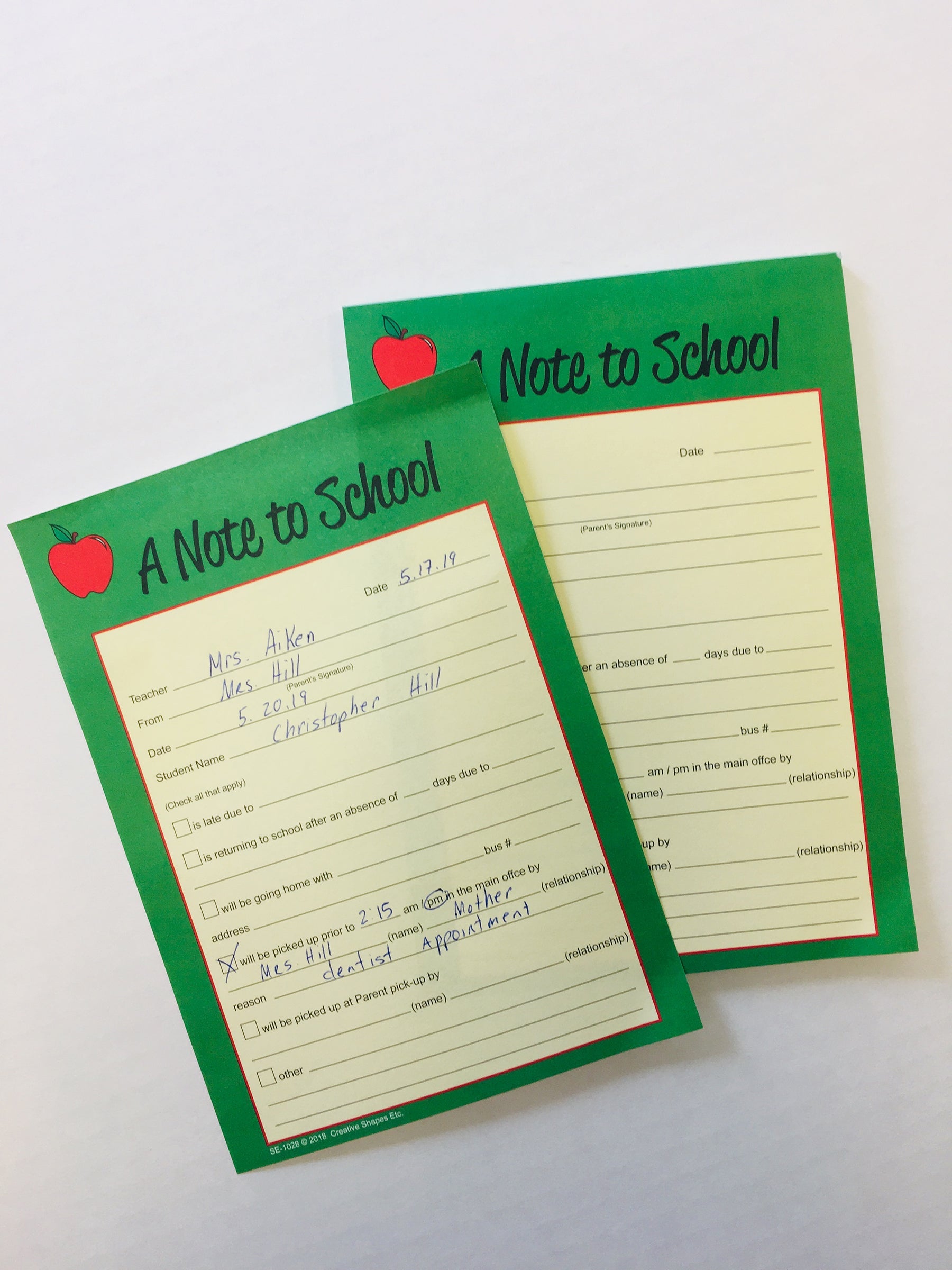 SHAPES ETC. Note to School – Notes to Parents