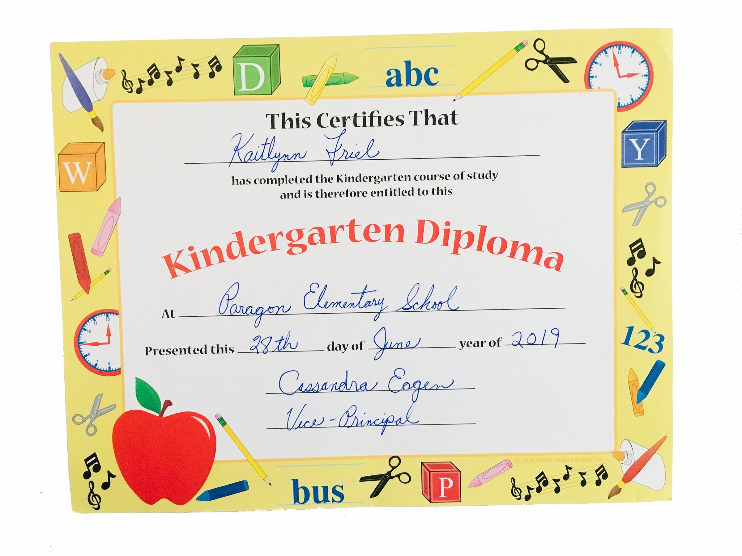 SHAPES ETC. Recognition Certificate - Kindergarten Diploma