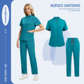 Unisex Medical Scrub Set - V-Neck Zipper Top & Multi-Pocket Pants